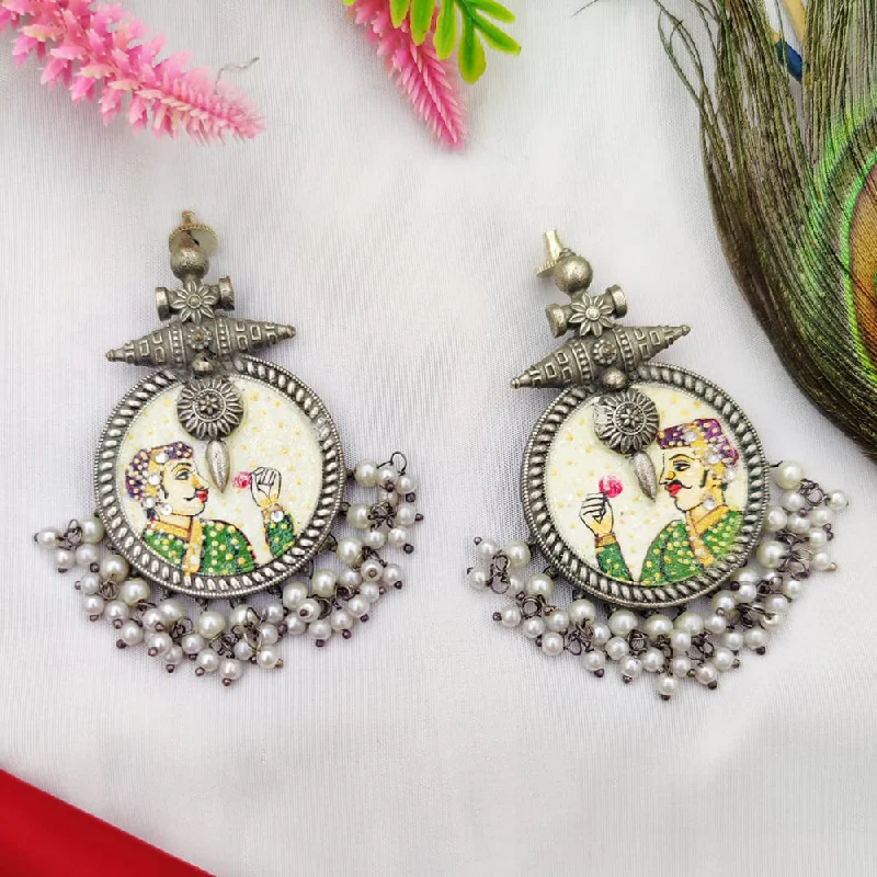 women hoop earrings -Fancyla Oxidised Plated Maharaja Style Pearls Dangler Earrings