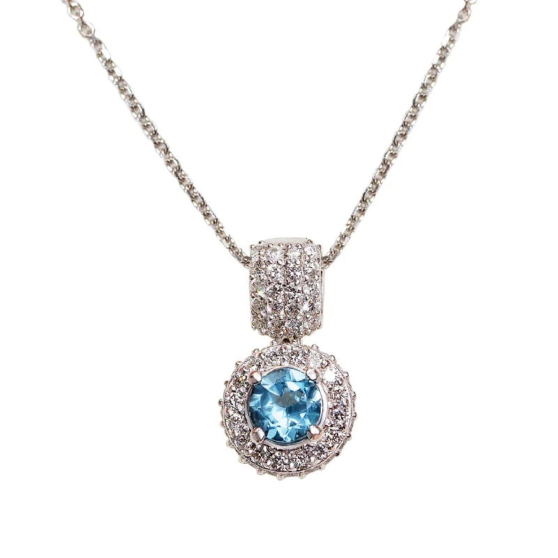 women rose gold pendant necklaces -Blue Topaz and Diamonds Chubby Pendant Basic