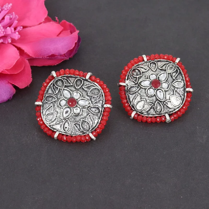 women boho earrings -Corbeda Fashion Oxidised Plated Pota Stone Stud Earrings (Assorted Colors)