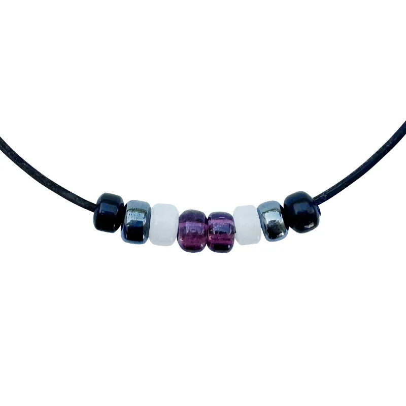 women infinity necklaces -Asexual Pride/Ace Ally Necklace with Czech Glass Beads on Black Rubber Cord, 18 inches