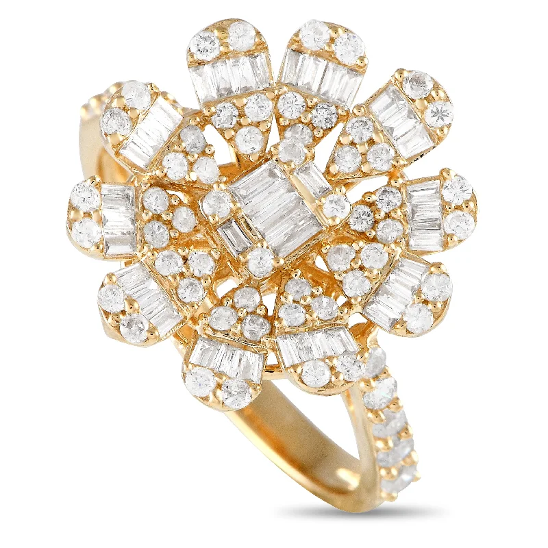 women gold engagement rings -LB Exclusive 14K Yellow Gold 1.0ct Diamond Flower Ring RN32608-Y