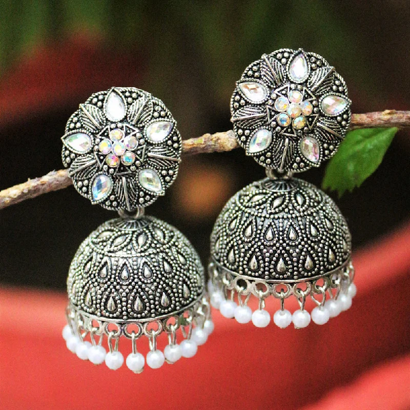 women gold drop earrings -H K Fashion Oxidised Plated  Austrian Stone Jhumki Earrings