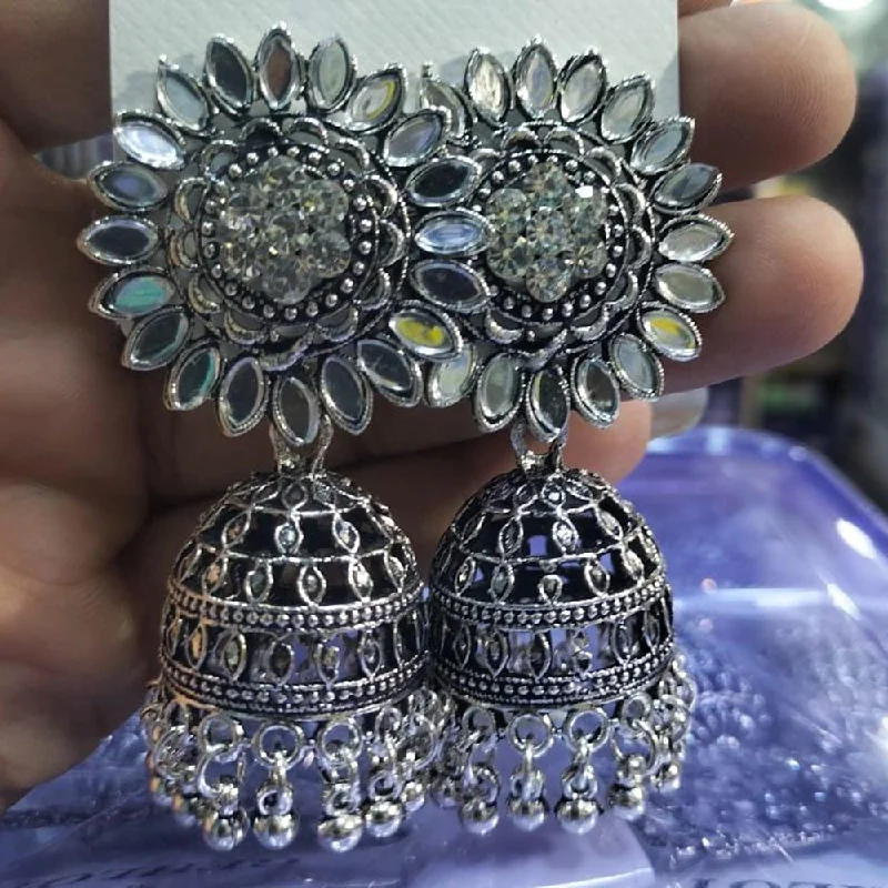 women ear cuff earrings -Manisha Jewellery Oxidised Plated Mirror Jhumki Earrings