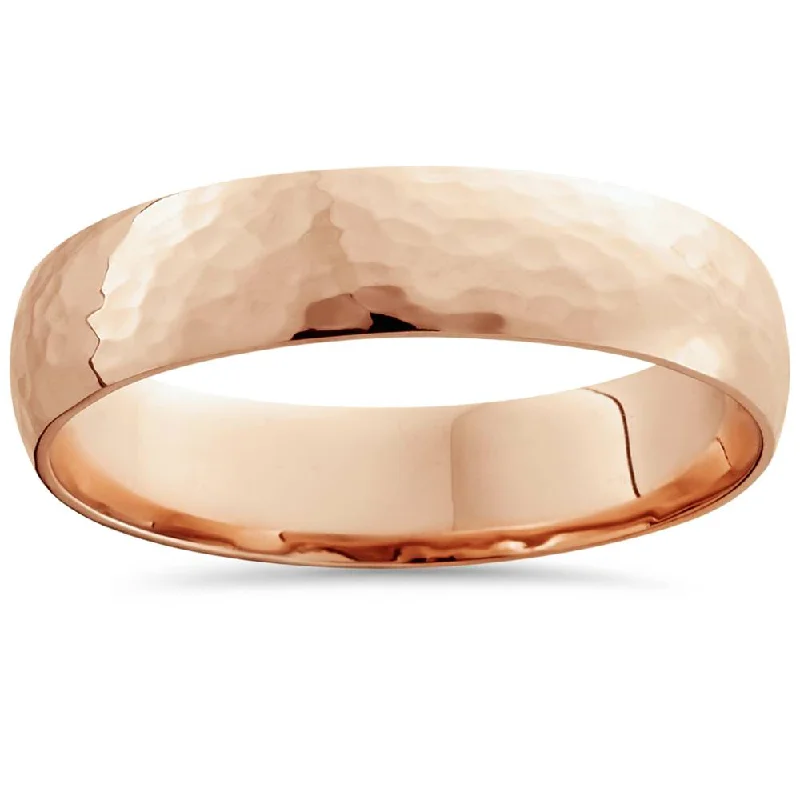 women double halo engagement rings -Hammered Wedding Band 14K Rose Gold Size Selectable