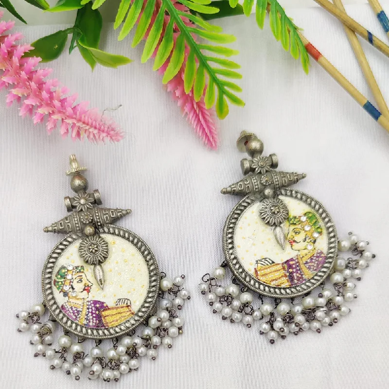 women contemporary earrings -Fancyla Oxidised Plated Maharaja Style Pearls Dangler Earrings