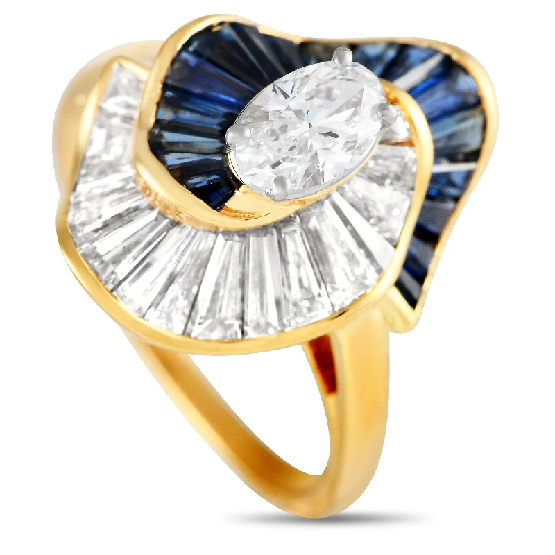 women luxury engagement ring sets -Oscar Heyman 18K Yellow Gold 1.78ct Diamond and Sapphire Ring OH11-100224