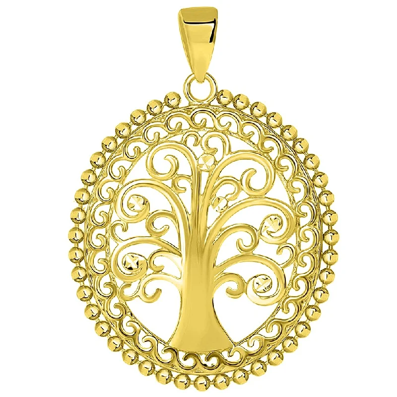 women flower necklaces -14k Yellow Gold Oval Budded Tree of Life Charm Pendant