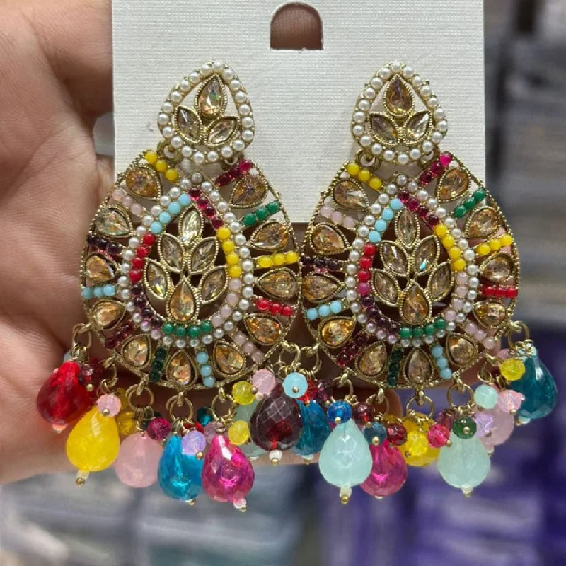 women chandelier earrings -Kavita Art Gold Plated Crystal Stone And Beads Dangler Earrings