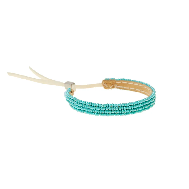 women gold link bracelets -Adjustable Leather Bracelet - TURQUOISE