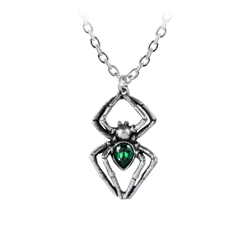 women minimalist gold necklaces -Emerald Spiderling Pendant Necklace by Alchemy Gothic