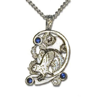 women round pendant necklaces -Ice Owl Blue Crystal Pewter Pendant Necklace