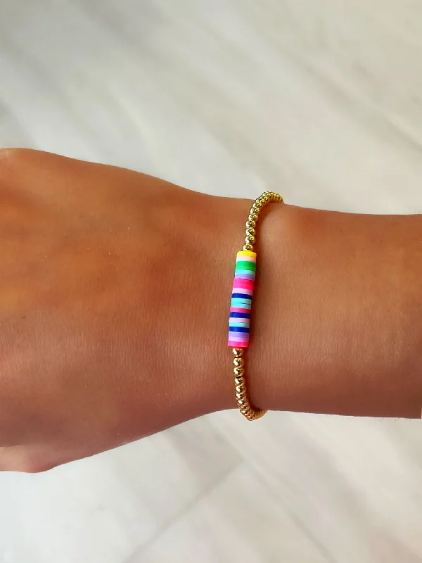 women custom engraved bangles -Beaded Rainbow Disc Bracelet