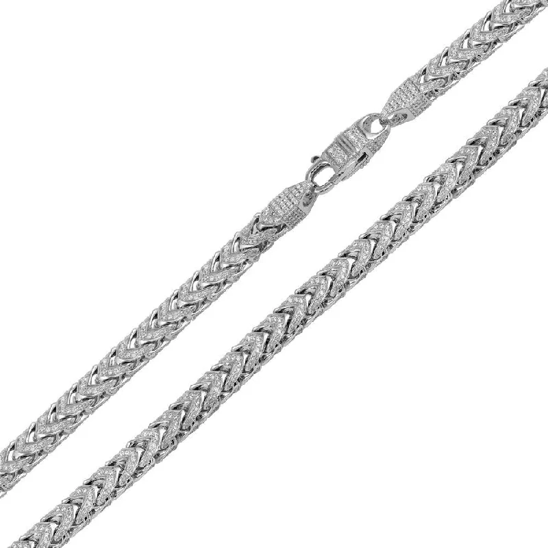 women crystal bracelets -Rhodium Plated 925 Sterling Silver CZ Encrusted Franco Chains or Bracelet 5mm - CHCZ102 RH