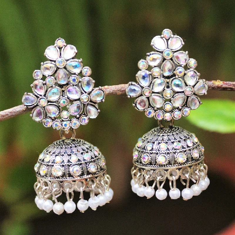 women minimalistic earrings -H K Fashion Oxidised Plated Austrian Stone Jhumki Earrings