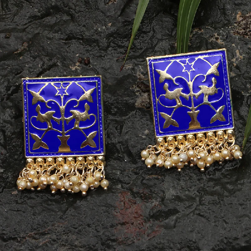 women bold earrings -Bhavi Jewels Gold Plated Pearls Meenakari Dangler Earrings