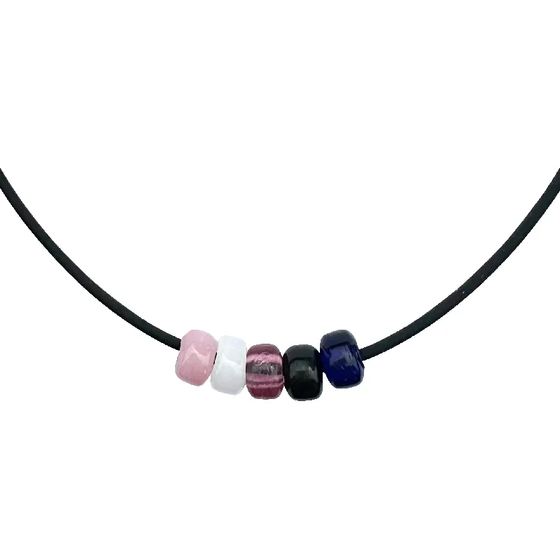 women wedding necklaces -Genderfluid Pride/Ally Necklace with Czech Glass Beads on Black Rubber Cord, 18 inches