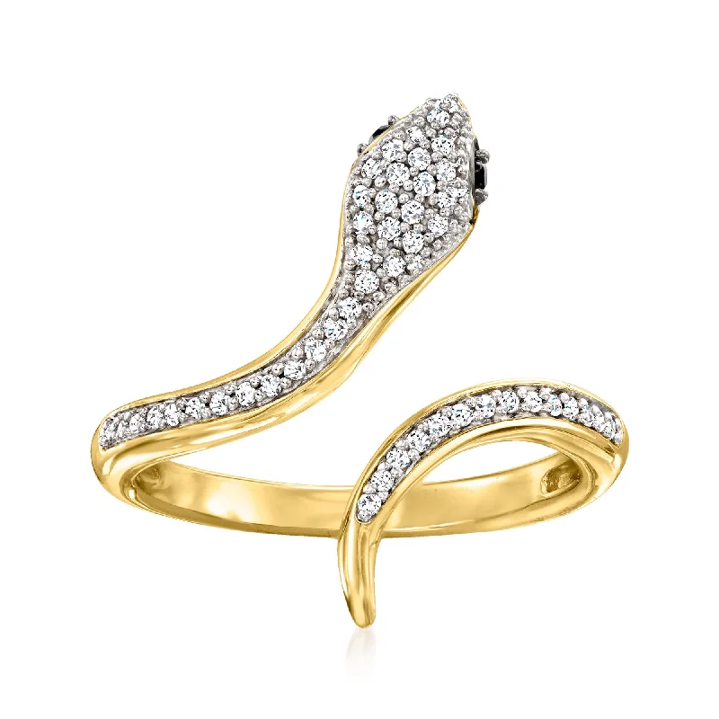 women classic engagement rings -Ross-Simons Diamond Serpent Ring With Black Spinel in 18kt Gold Over Sterling