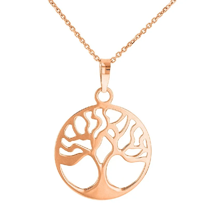 women minimalist necklaces -Solid 14k Gold Tree of Life Disk Chain Pendant Necklace - Rose Gold