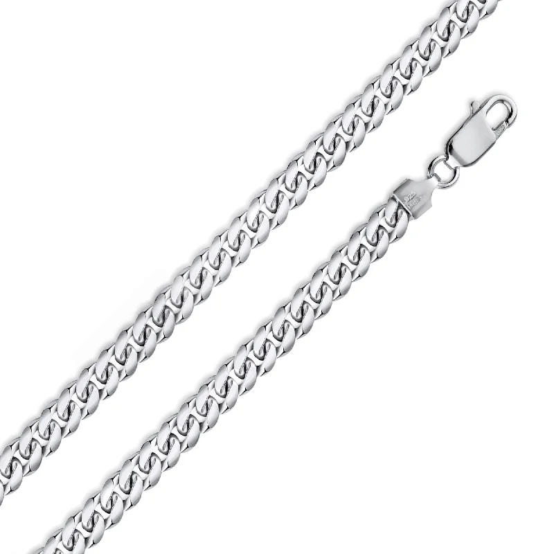 women custom engraved bangles -Rhodium Plated 925 Sterling Silver Miami Cuban Curb 180 Chain or Bracelet Link 6.3mm - CH316B RH