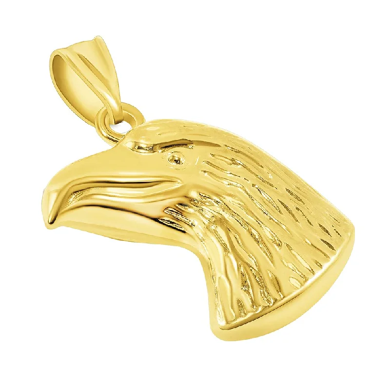 women stylish necklaces -14k Yellow Gold Polished 3D Bald Eagle Head Animal Pendant