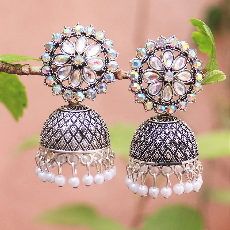 women art deco earrings -H K Fashion Oxidised Plated Austrian Stone And Beads Jhumki Earrings