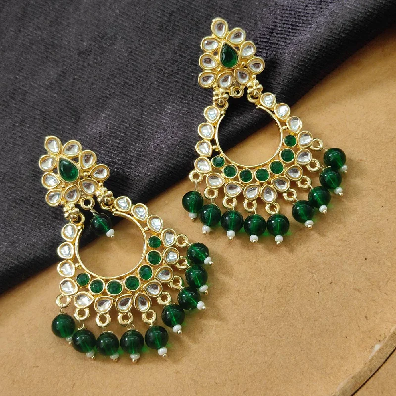 women retro earrings -Bhavi Jewels Gold Plated Kundan Stone And Beads Dangler Earrings