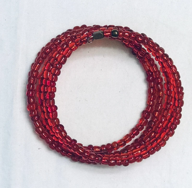 women gemstone bracelets -Red Clear Beads 10-Wrap Coiled  Bracelet