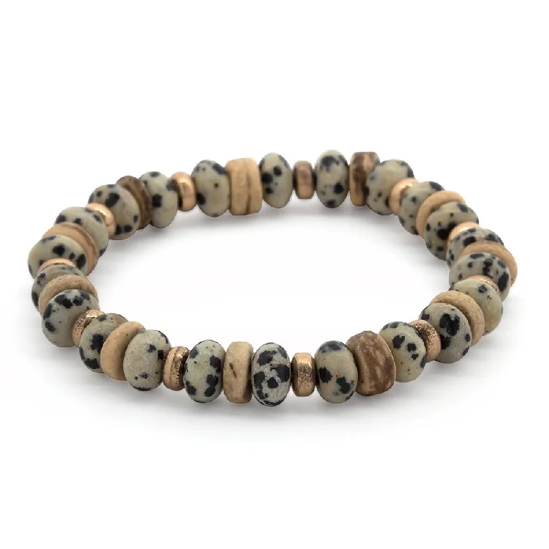 women bangle stack bracelets -Wood Stone Stretch Bracelet Marble