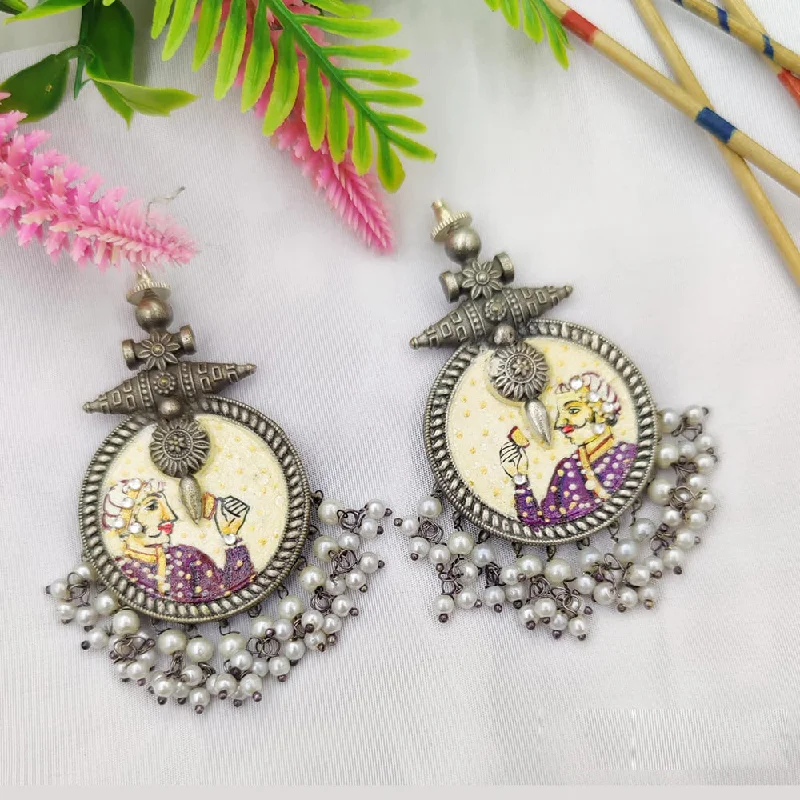 women geometric gold earrings -Fancyla Oxidised Plated Maharaja Style Pearls Dangler Earrings