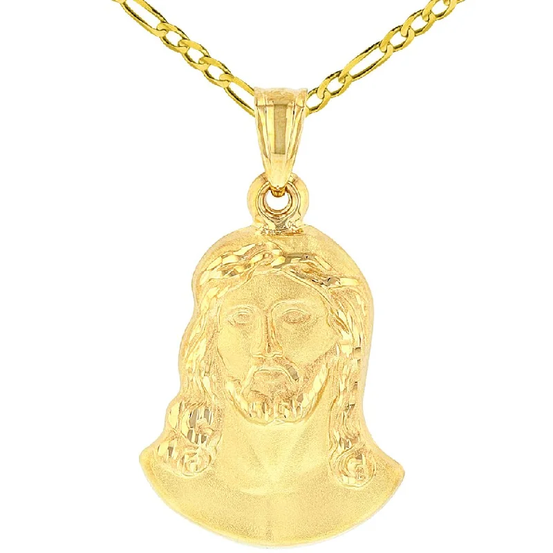 women adjustable necklaces -14K Yellow Gold Face of Jesus Christ Pendant Necklace