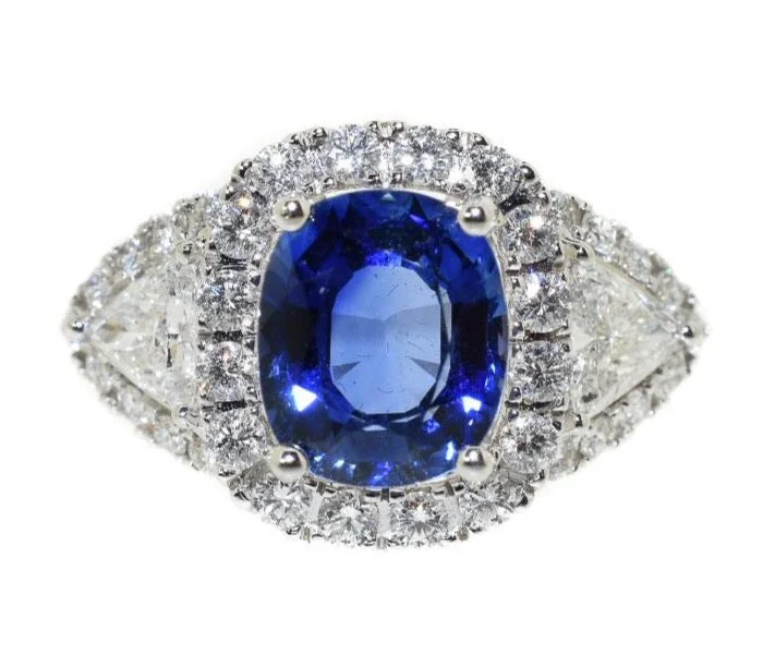 women gemstone rings -18kt White Gold Blue Sapphire & Diamond Ring