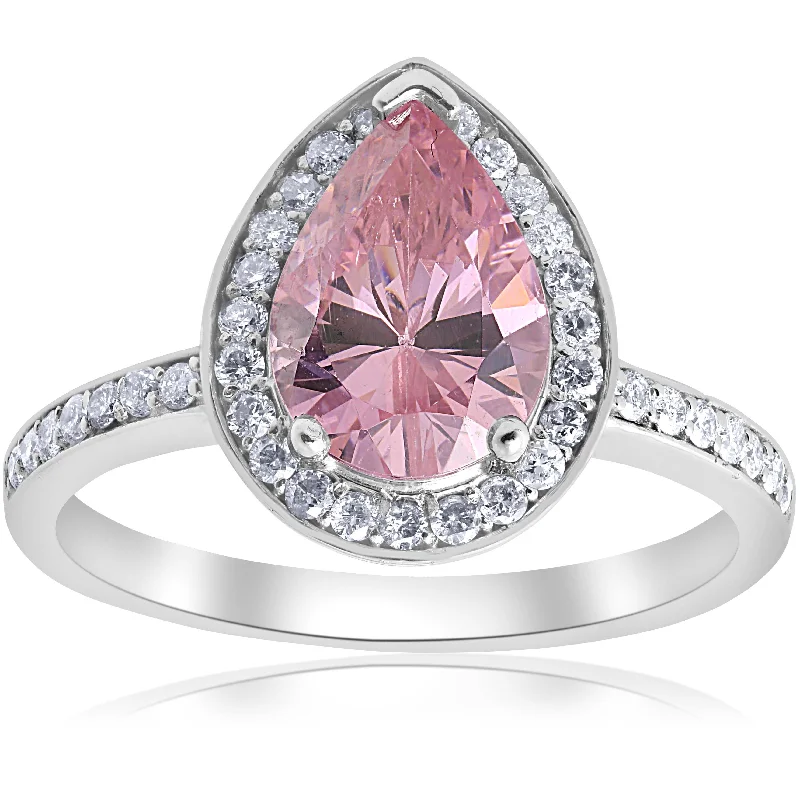 women emerald and diamond engagement rings -4 1/10ct Pink Tourmaline & Diamond Halo Ring 14K White Gold 7