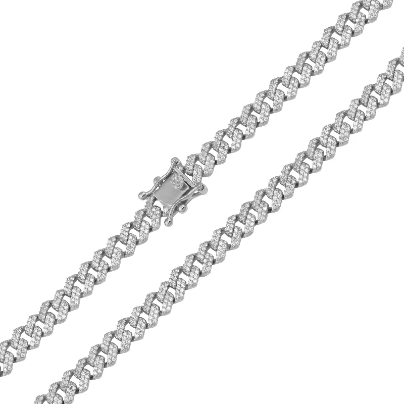 women bangle stack bracelets -Rhodium Plated 925 Sterling Silver CZ Encrusted Curb Chain or Bracelet 7.2mm - CHCZ117