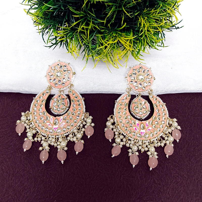 women hoop statement earrings -Bhavi Gold Plated  Kundan And  Meenakari Dangler