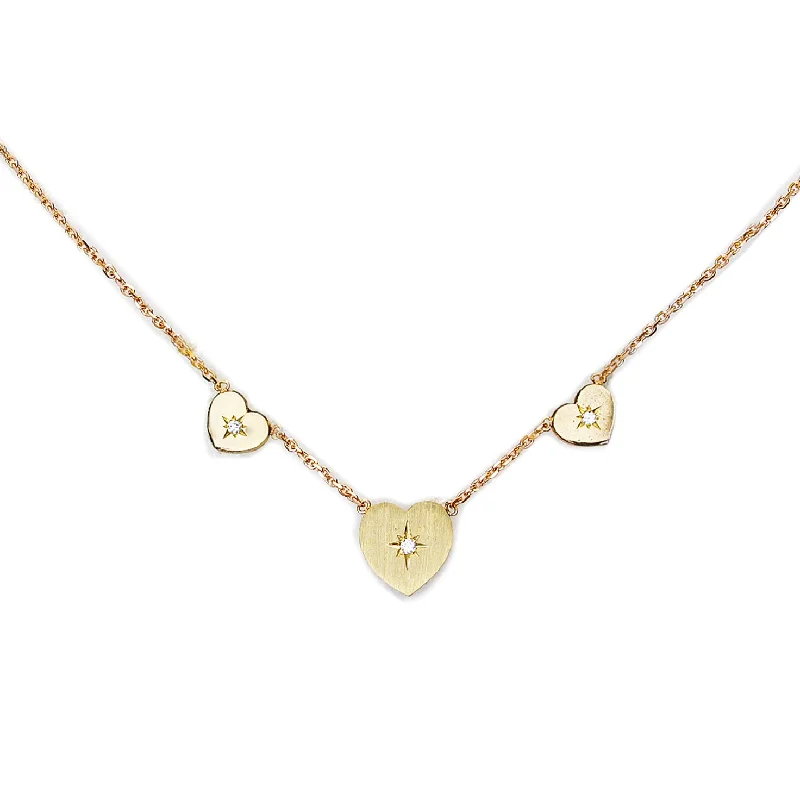 women link necklaces -Three Hearts Gold Necklace