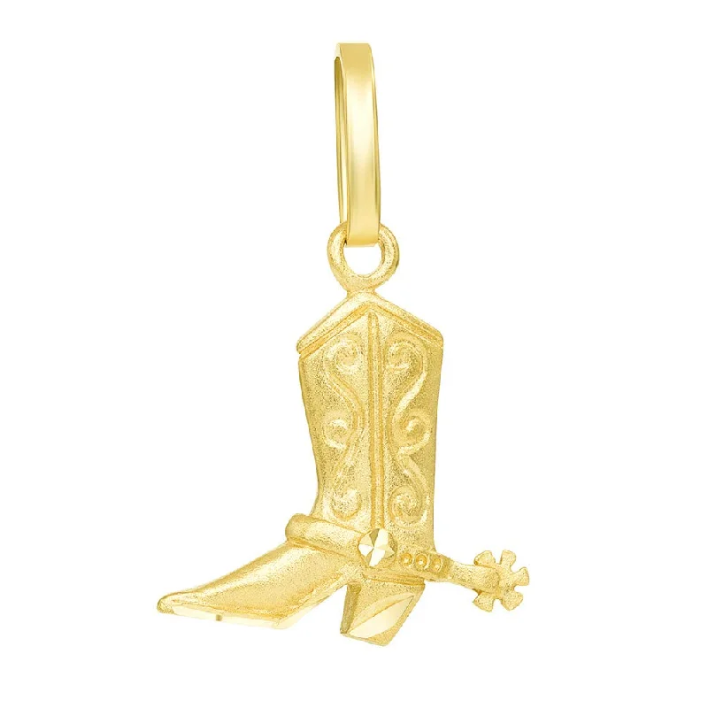 women teardrop necklaces -Solid 14k Gold Detailed 3D Cowboy Riding Boot with Spur Pendant - Yellow Gold