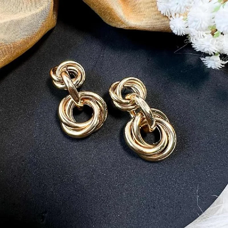 women sterling silver earrings -Etnico Latest Trendy Stylish Gold Plated Geometric Twisted Chunky Dangler Earrings for Women and Girls (E3192FL) (Style2)