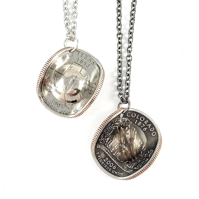 women heart-shaped necklaces -State Quarter Cowboy Hat Coin Necklace