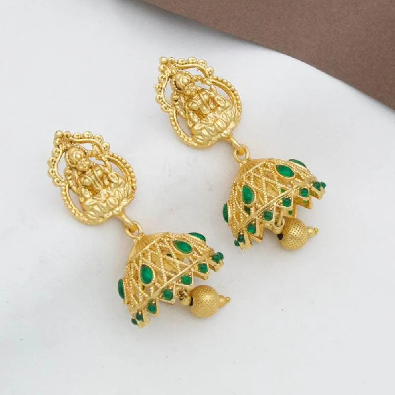 women large hoop earrings -Manisha Jewellery Gold  Plated Pota Stone And Pearls Temple Jhumki Earrings