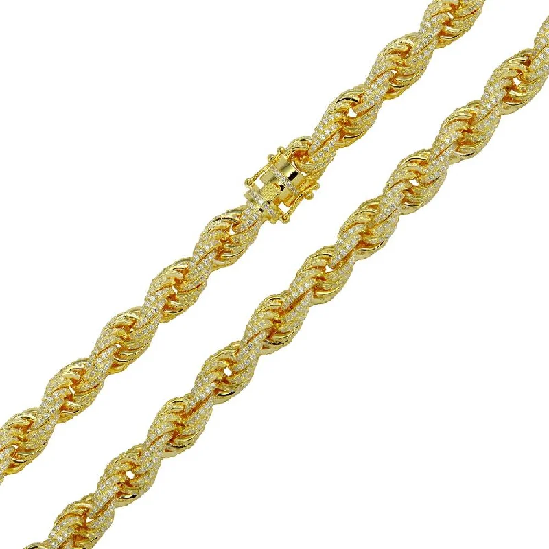 women gemstone charm bracelets -Gold Plated 925 Sterling Silver CZ Encrusted Rope Chains Or Bracelet 9.7mm - CHCZ100 GP