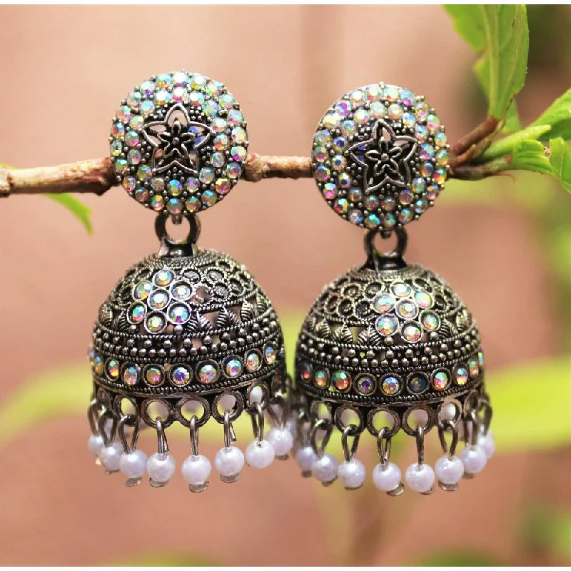 women gold-plated earrings -H K Fashion Oxidised Plated Austrian Stone Jhumki Earrings