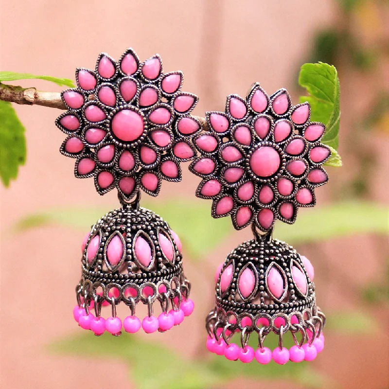 women cubic zirconia earrings -H K Fashion Oxidised Plated Pota Stone And Beads Jhumki Earrings