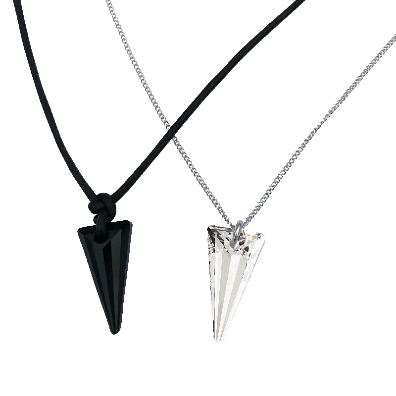 women adjustable necklaces -Matching His & Hers Swarovski Crystal Spike Pendant Necklaces: Black Leather & Clear Silver