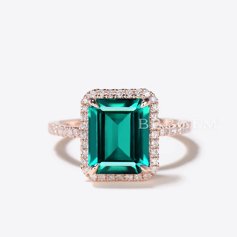 women floral engagement rings -14k Rose Gold Green Emerald Engagement Ring 3CT Emerald Cut Emerald Ring