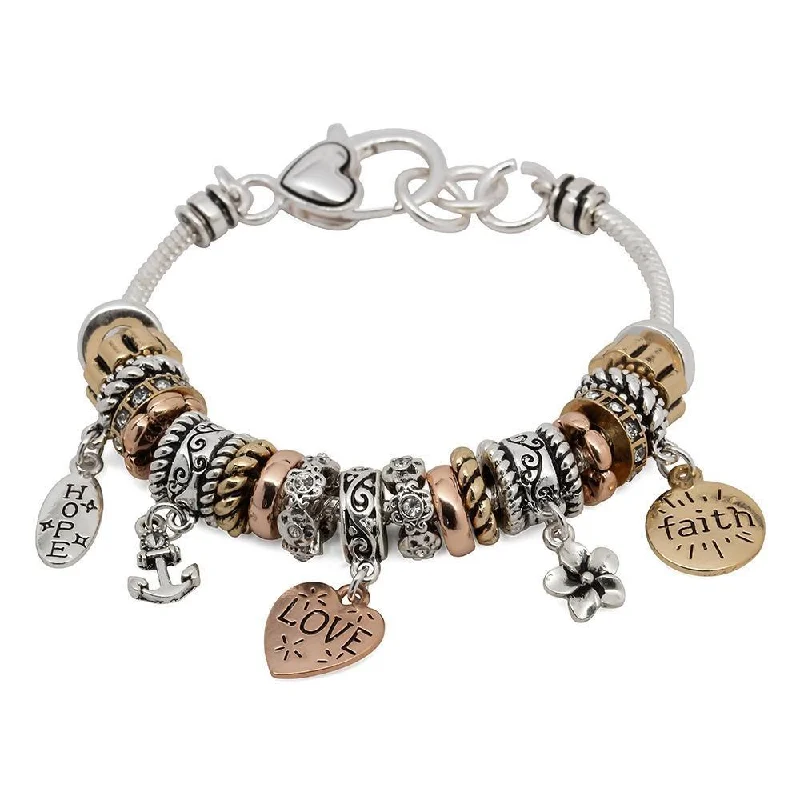 women fashion bangles -Charm Bracelet Inspirational Faith Hope Love Three Tone