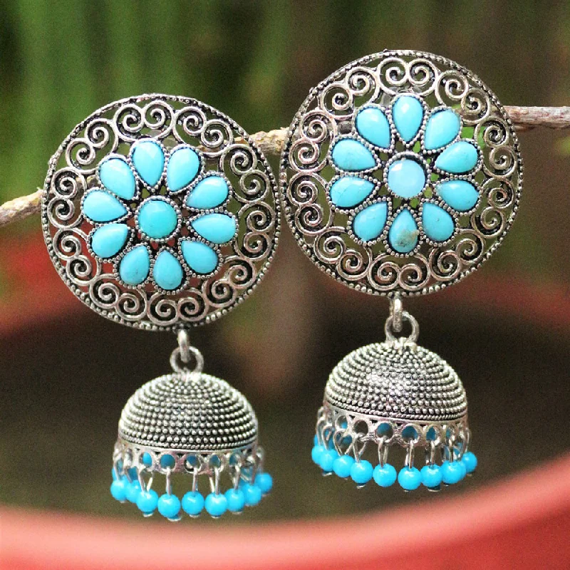 women diamond earrings -H K Fashion Oxidised Plated  Pota Stone And Beads Jhumki Earrings