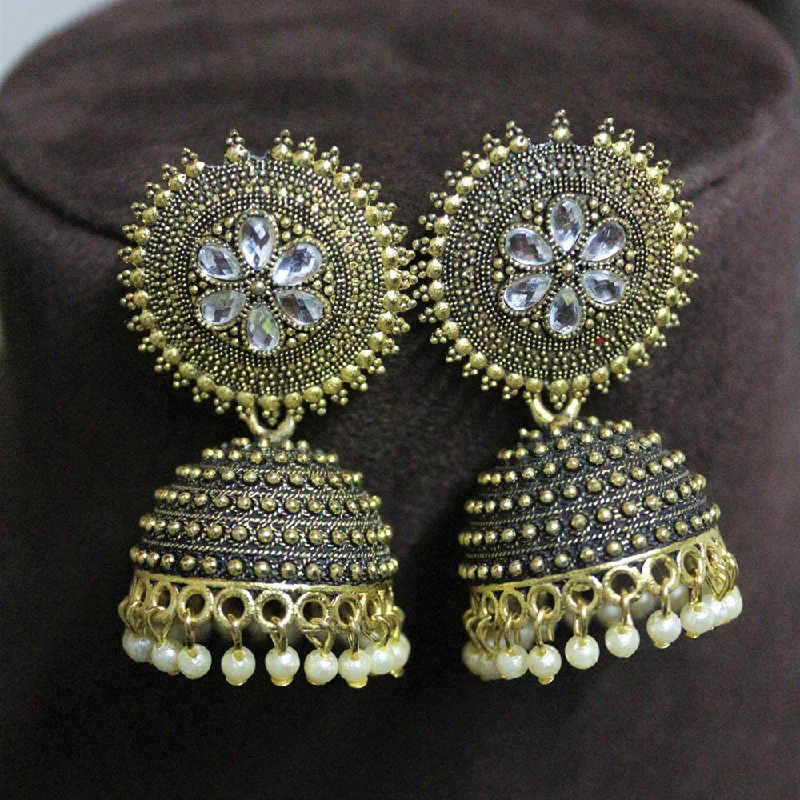 women textured earrings -H K Fashion Gold Plated Crystal Stone And Pearls Jhumki Earrings