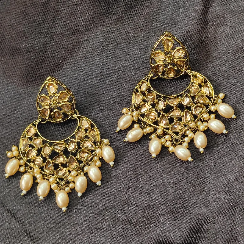 women custom earrings -Bhavi Jewels Gold Plated Kundan Stone And Beads Dangler Earrings