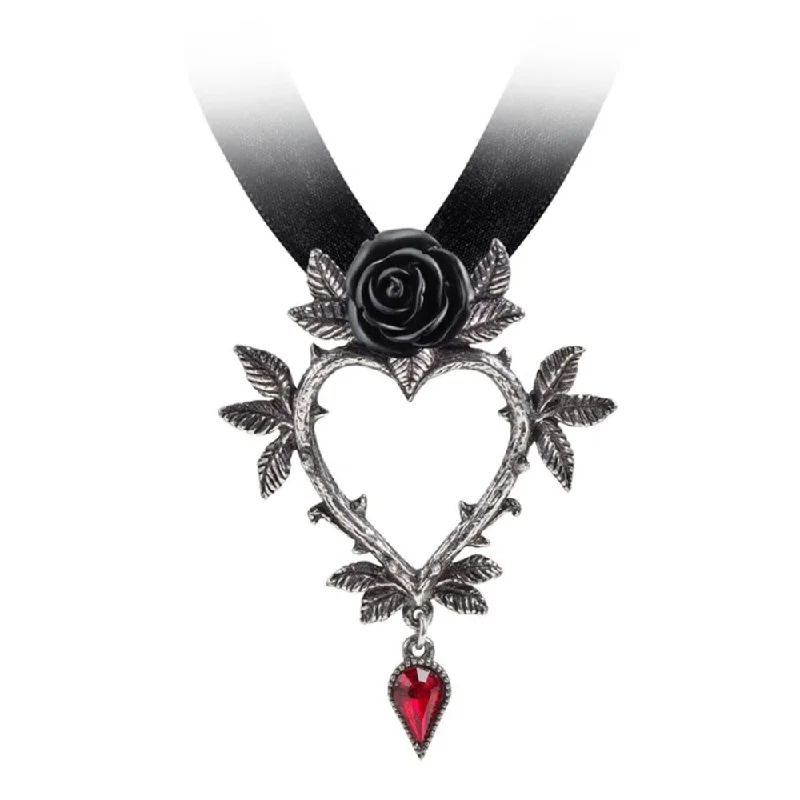 women antique necklaces -Guirlande d'Amour Black Rose Heart Alchemy Gothic Necklace