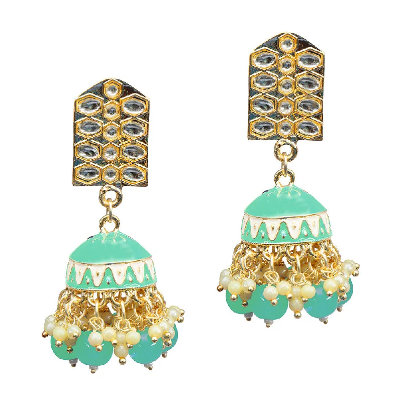 women personalized earrings -Bhavi Jewels Gold Plated Kundan Stone Meenakari Jhumki Earrings